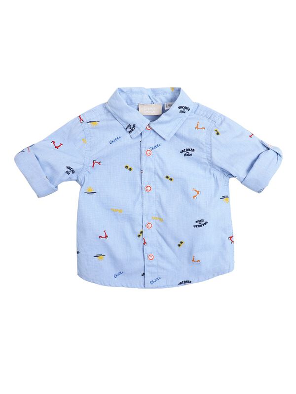 Boys Medium Light Blue Long Sleeve Woven Shirt image number 0